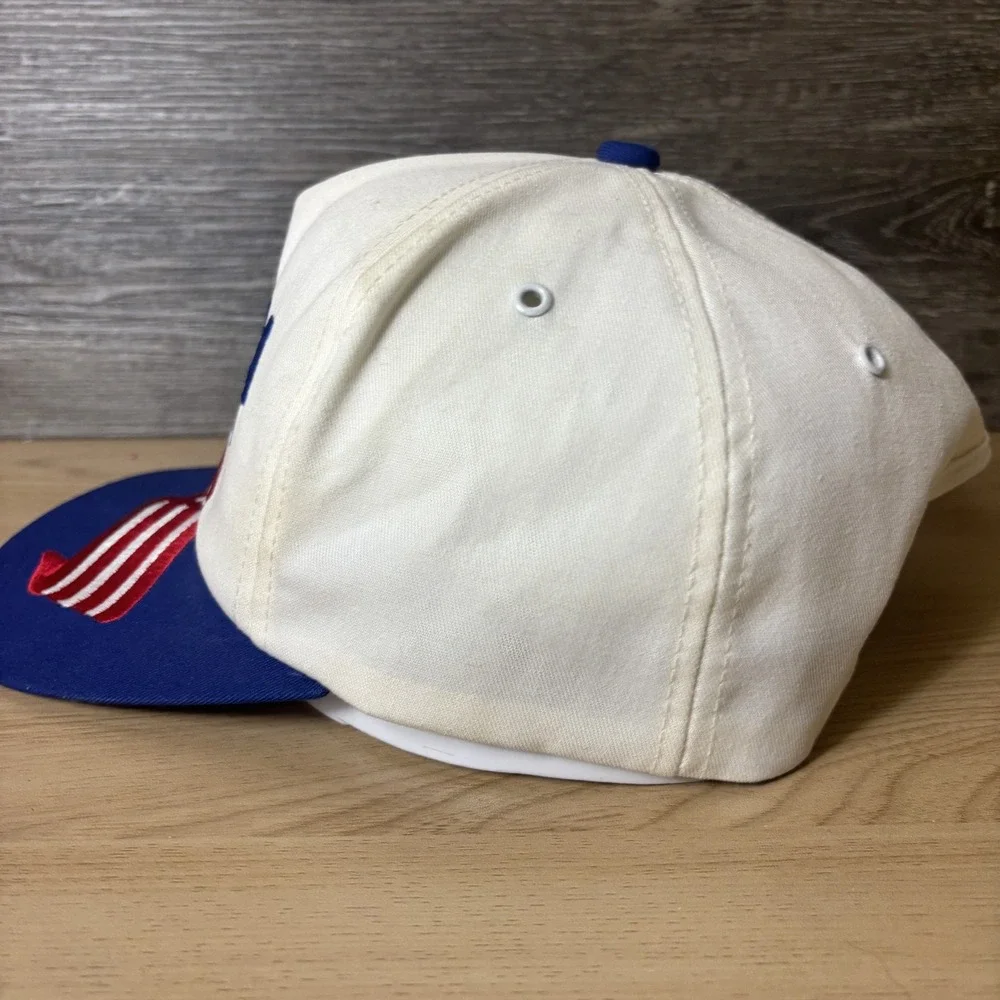 Vintage UMWA Hat Cap Snap Back White Blue Embroidered American Flag Union